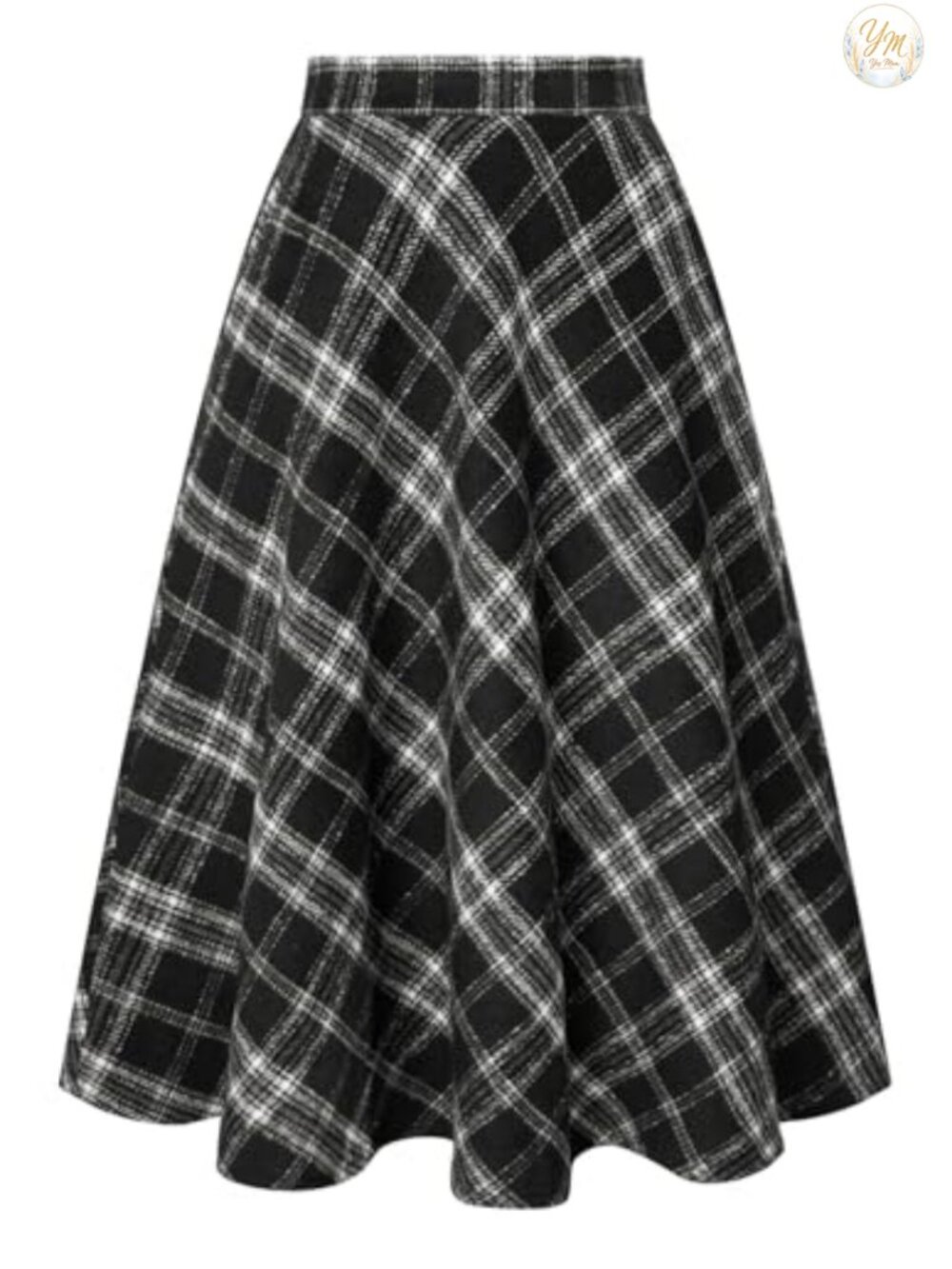 Plaid Midi Skirt with Pockets Elastic Waist A-Line Flannel